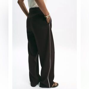 Zara NWT Wide Leg Chocolate Brown Pants with Contrast Side Stripe highwaist XS